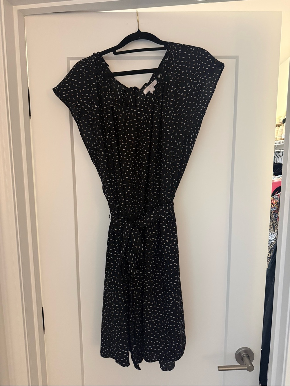 LC Lauren Conrad Black Midi Dress with White Microprint